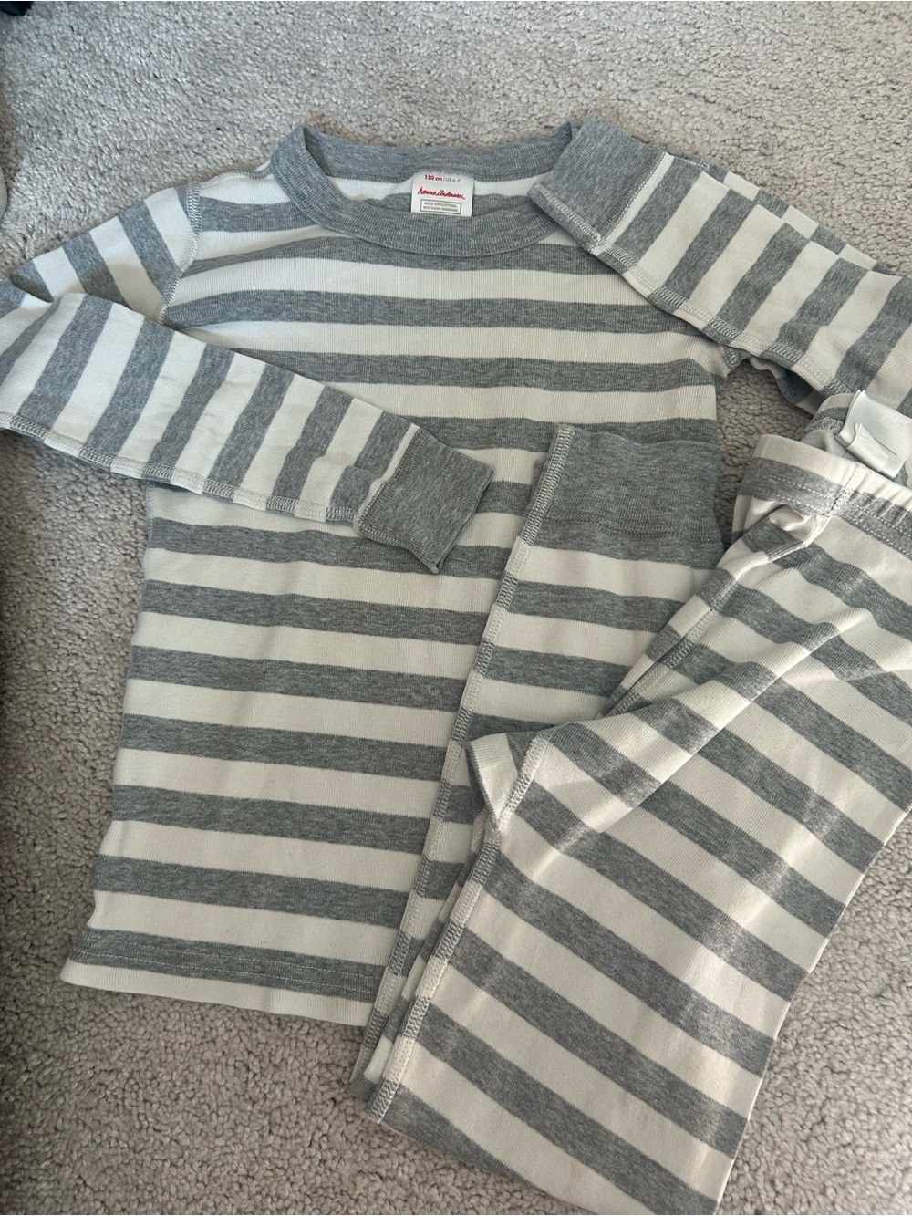 Hanna Andersson Striped Gray & White Pajama Set size 6/7